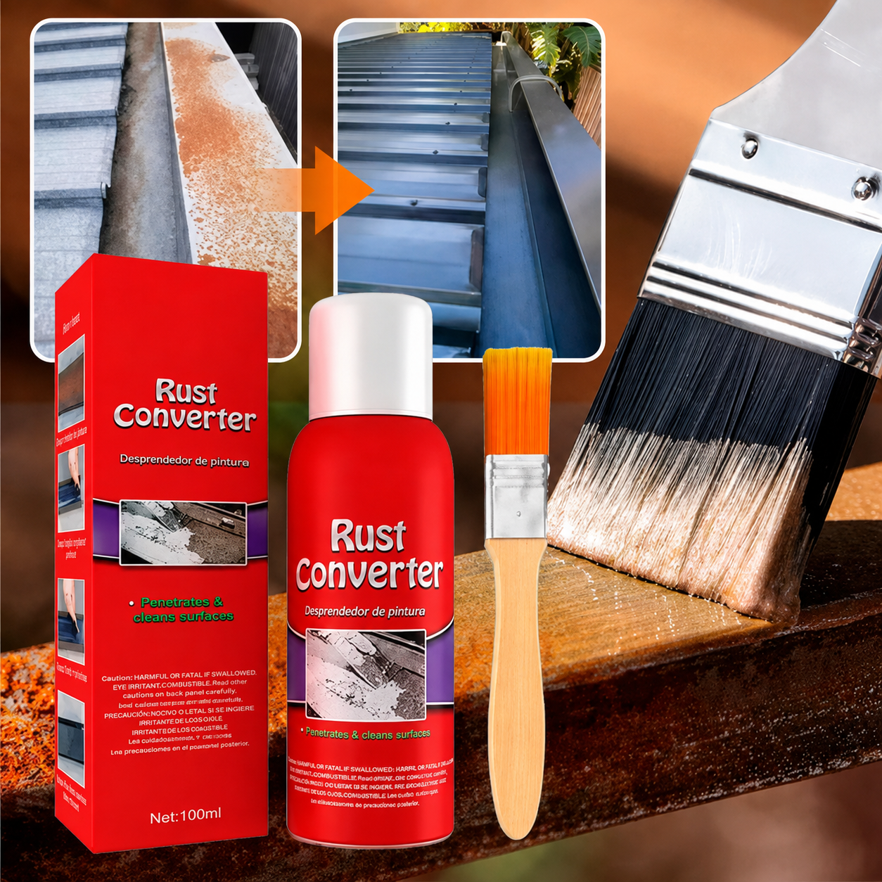Roof metal restoration with rust converter